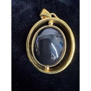 Joan Rivers gold plated reversible Pendant  Black White Oval